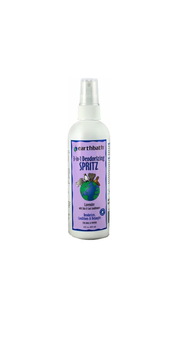Earthbath Lavender 3-in-1 Deodorizing Spritz for dogs and puppies – 8 oz bottle, cruelty-free, USA-made pet cologne and odor eliminator, conditions and detangles fur